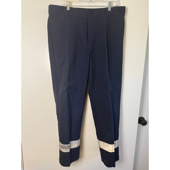 Men's Dickies 874 Original Fit Dark Navy Blue Safety Stripe Pants 38x30 - Picture 2 of 6